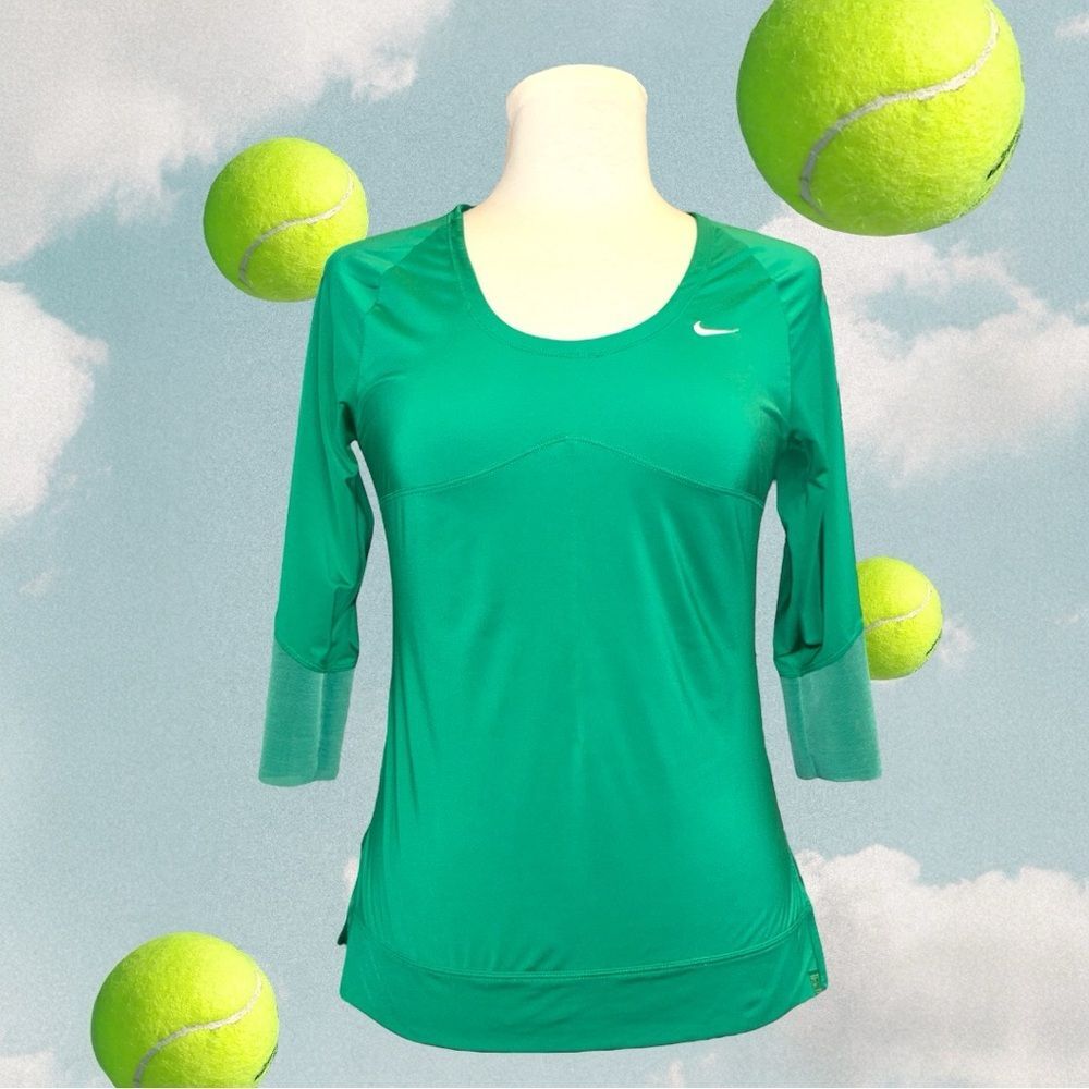 NIKE Fit-Dri 3/4 Sleeves Serena Tennis Top Kelly Green 348345-336 Sz S